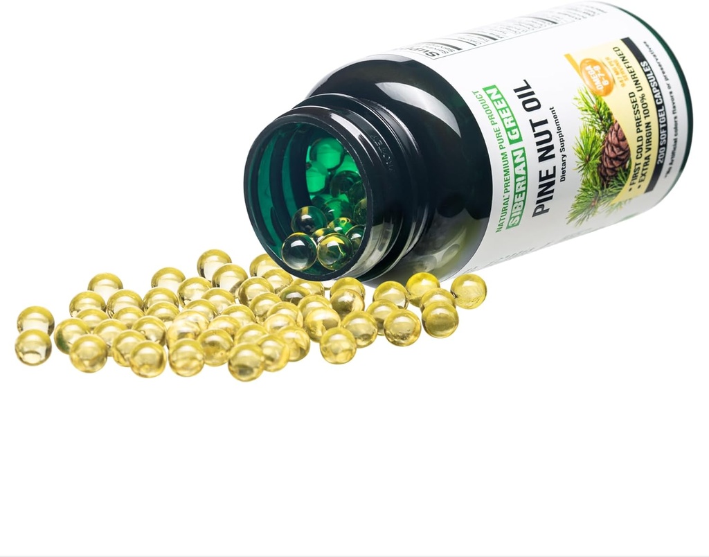 Sibirski zeleni borov oreh Olje Kapsule 200 Softgels Wild žetev Sibirija Altai hladno stisnjeni nerafinirani