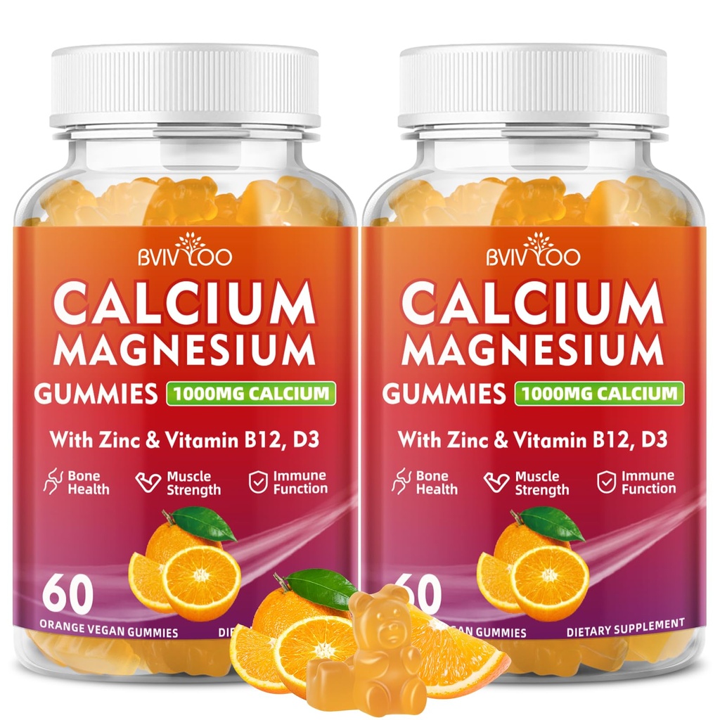Pakiranje kalcijevih gumijev 1000mg z vitaminom D3 K2 & B kompleks, kalij, kalcij magnezijevega cinka Gumijev za kosti, mišice, razpoloženje in imuniteto - oranžna aroma 120 Gumijev