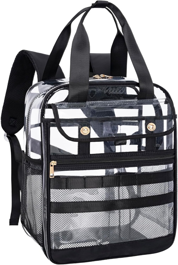Clear PVC Transparent Backpack, velik več žep za delo in potovanja (črna)
