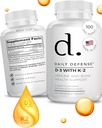 Imunska obramba dopolnila Vitamin D3 K2 2000i.e. za zdravje srca, dnevno podporo imunskega sistema, mentalno jasnost in delovanje mišic - 100 žvečljivih tablet