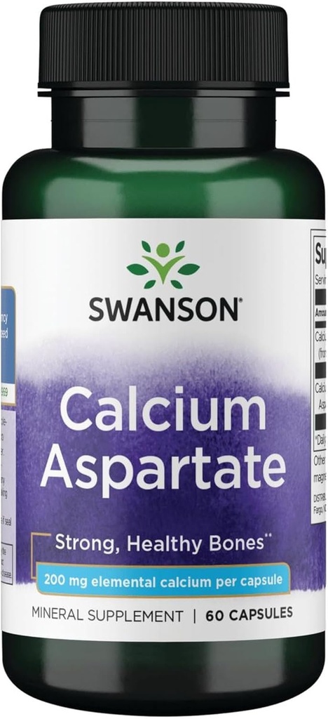 Swanson Calcium Aspartate - zeliščni dodatek za spodbujanje zdravja kosti, srca in mišic - naravna formula za spodbujanje celotnega telesa Wellness - (60 kapsul-200mg vsak)