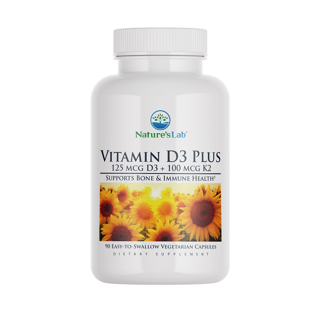 Vitamin D3 Plus iz Naravnega laboratorija - vsebuje vitamina D3 in K2 (MK7) za imuno podporo, zdrave kosti in kardiovaskularno zdravje* - brez glutena, brez GSO - 90 kapsul (3 mesece oskrbe)