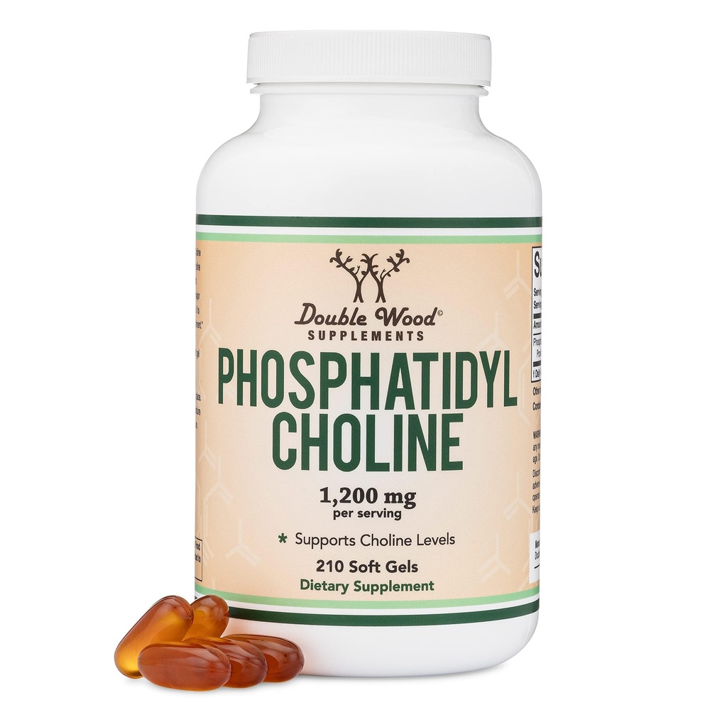 Fosfatidilholin 1200mg – 210 Softgels – Izboljšana različica sončnice in sojinega lecitina (Coline Supplements) - Ne-GMO in Gluten Prosti za podporo zdravja možganov z dvojnim lesom