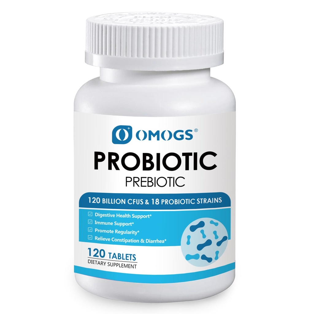 OMOGS Probiotiki 90 milijard CFUs 18 sevi, s 3 organskih prebiotikov in vitamina C,Nutritalni dodatek za ženske, Moški in otroci,Podpora Presnova,Imuniteta in prebavnega zdravja,Non-GMO, 90 tablet