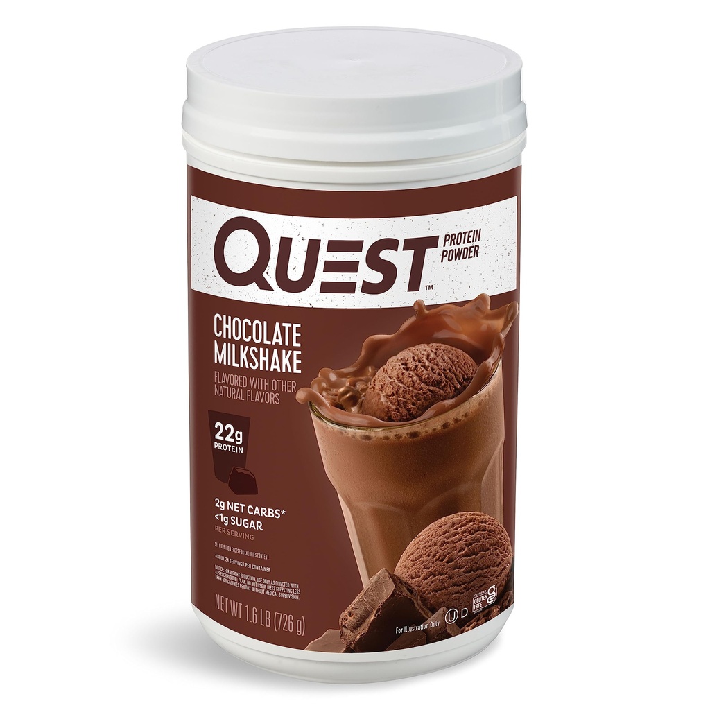 Quest Nutrition Chocolate Milkshake Protein Powder, 22g Beljakovine, 2g neto ogljikovih hidratov, 1g sladkorja, brez ogljikovih hidratov, brez glutena, 1,6 funta, 24 obrokov