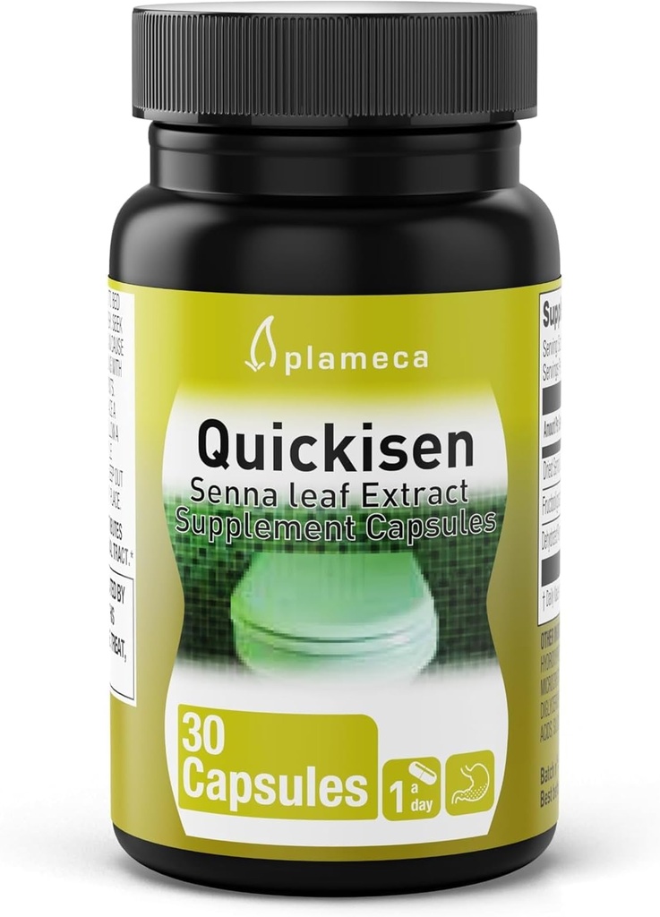 Plameca Quickisen Laksativne kapsule, Relief iz občasnih zaprtje, naravni izvleček Senne, podpira črevesno zdravje, prehranska dopolnila Gluten-free in Mlečni-free, 30 kapsul