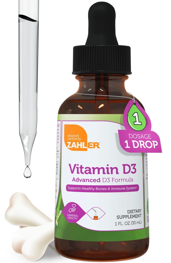 Zahler Tekoči vitamin D3 5000 i.e. - za odrasle Kost in Imunsko zdravje - Vitamin D3 Dodatki za ženske in moške (1 fl oz)
