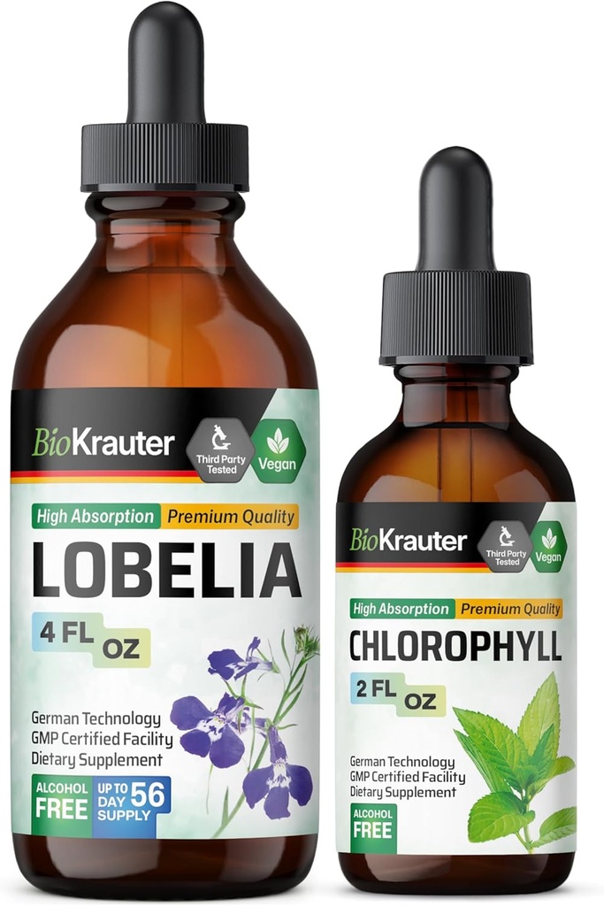 BIO KRAUTER Lobelia Tinktura 4 Fl. Oz. & Klorofil Tinktura 2 Fl. Oz.