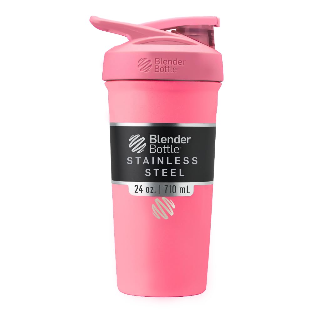 BlenderBottle Sport Izolirana plastenka za stresanje iz nerjavečega jekla z žico Whisk, 24-Ounce, Pink – Beljakovine Shake & Hidracija za športnike & Fitness Enthusiasts, enostavno mešanje, ohranja pijače hladno, zaklenjeno Lid