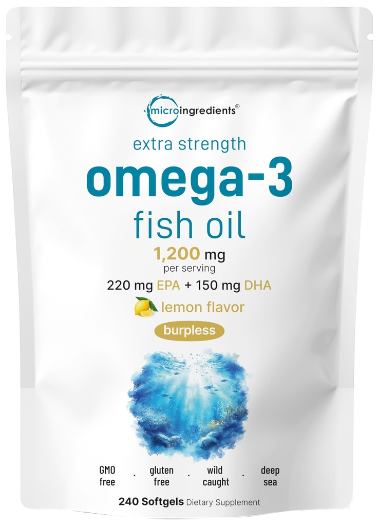 Mikro sestavine Ekstra moč Omega 3 ribje olje dopolnila 1200mg na serviranje, 240 softgels 