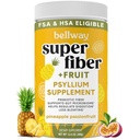 Bellway Super Fiber Powder + Sadje, brez sladkorja Organski Psylium Husk Powder Fiber Dodatek za regularnost, Bloating Relief & Prebavljivo zdravje, rastlinsko, Ananasov pasijonski sadež (50 strežnice)