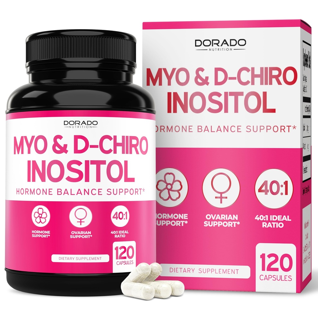 Myo-Inositol & D-Chiro Inositol dodatek za ženske (120 kapsul, 2050mg na služijo Ideal 40:1 Razmerje Myo Inositol) Hormonsko ravnovesje za ženske - tretja stranka testirana, Vegan Safe & ZDA Made - 120 Count