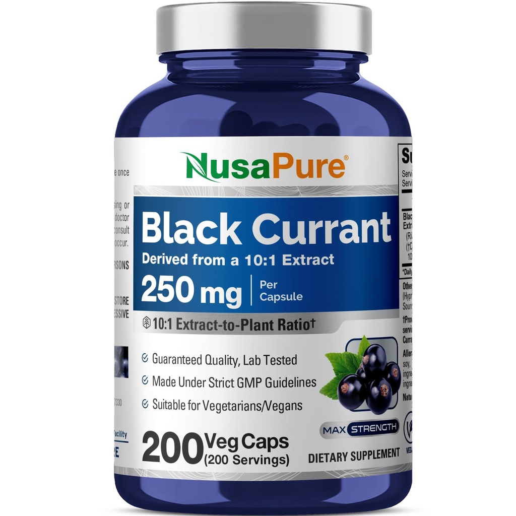 NusaPure črni ribez 10:1 ekstrakt, 250 mg ekvivalent 2.500 mg, na Veg Caps 200 Vegan, Non-GMO