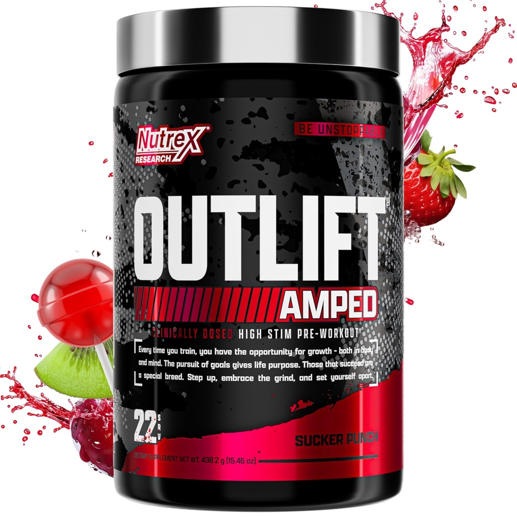 OUTLIFT Ojačan Max doziran VISOKI STIM Pred vadbo prašek, 6G citrulin, 3.2G Beta Alanin, Alfa GPC, CognatiQ, Ekstremna energija, Masivne črpalke, Moč, Elektroliti, Nootropiki, Sadni Punch, 22 Serving