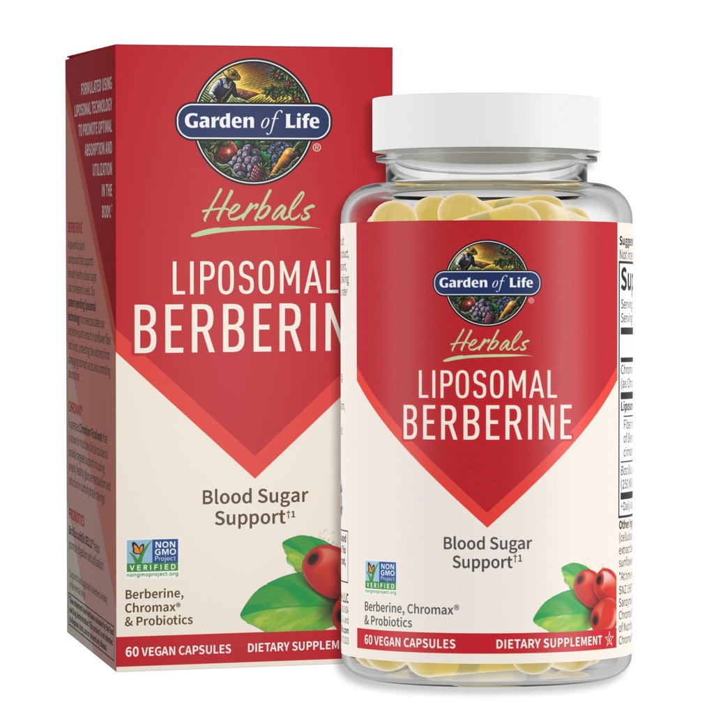 Vrt življenja liposomski Berberin in kromov pikolinat za že zdrav krvni sladkor, glukoza Presnova in holesterol – Probiotiki za enostavno prebavo – ne GSO, Gluten brez, Košir, 30 Servis