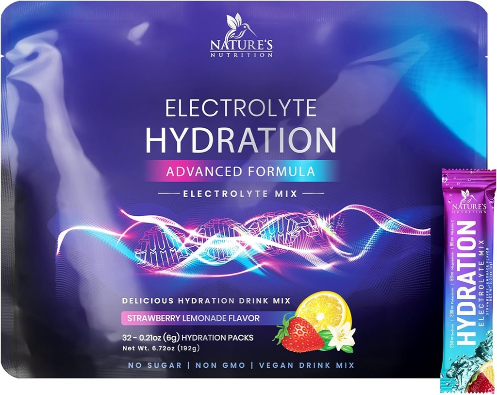 Elektroliti Hydration Packets - Keto Recovery prašek s kalijem, magnezijem, natrijem, cinkom in vitaminom C, brez sladkorja, Hidracija Elektrolit Liquid Drink Mešanice, Vegan, Jagodna limona (32 Pack)