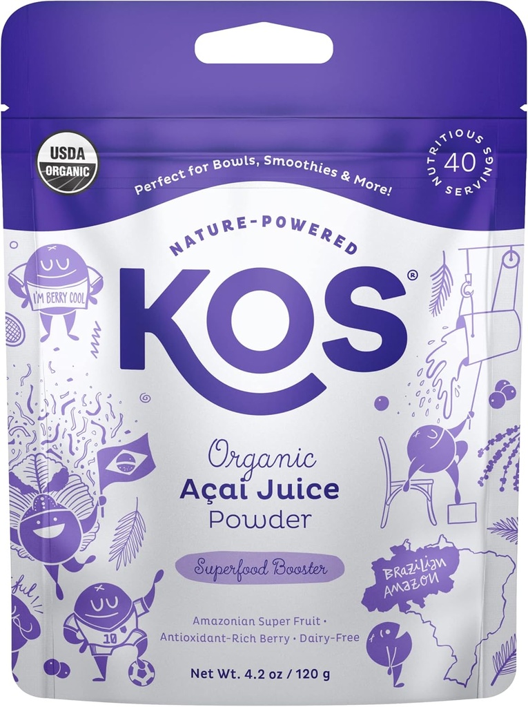 KOS USDA Organski Acai prašek, Nesladkana Superfood - Naravni antioksidant, Acai Berry za smoothies in Bowls - Polifenol Abundant, Gluten-free, Non-GMO, Podnebju prijazno zapiranje Bag, 40 Serving