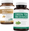 Nattokinase & Green Tea (2-mesečna zaloga) Green Vitality Boost - Nattokinase 2000 FU Močni naravno fermentirani soji -120 Caps & Green Tea Extract 98% z EGCG (Non-GMO) Naravna presnova Boost