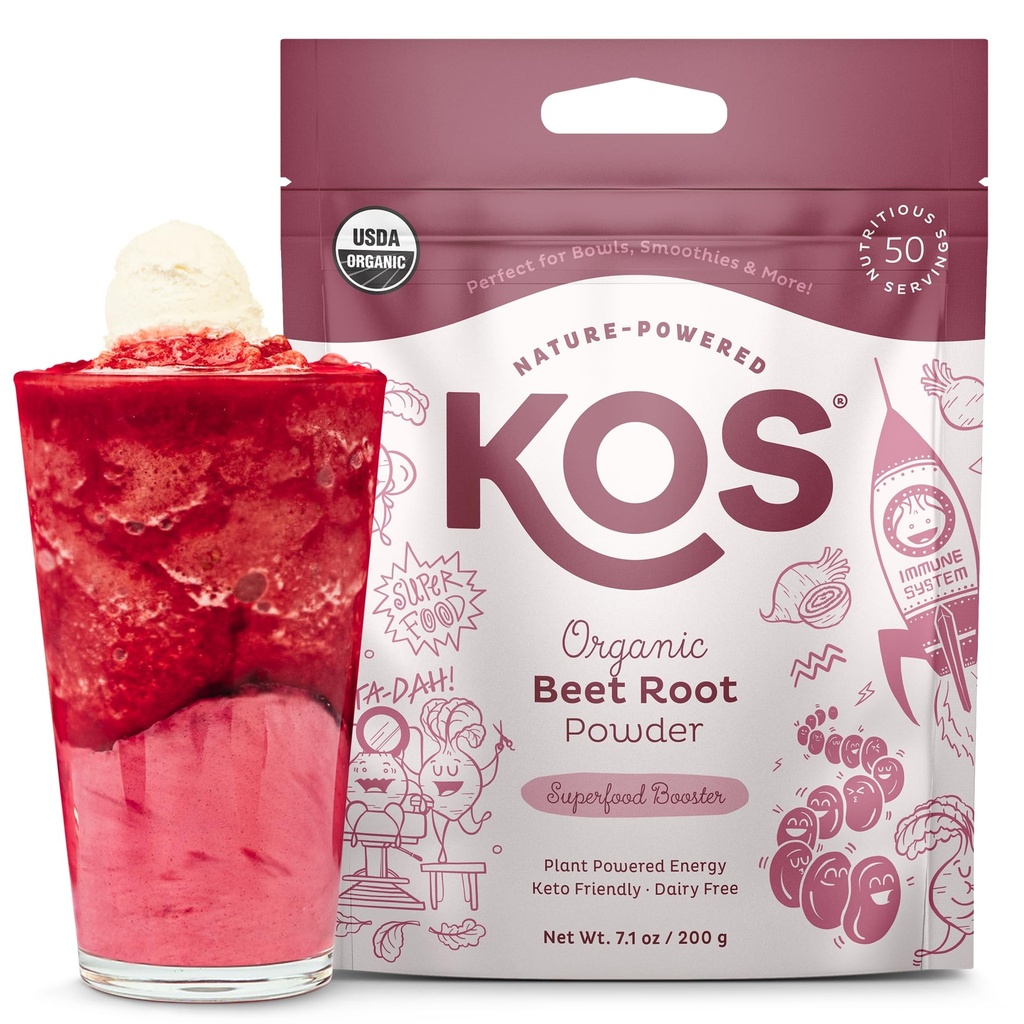 KOS organska pesa korenski prašek, USDA Certificirana - Superfood rastlina na osnovi pese Sestavina za povečanje, kroženje - Non-GMO, Soy & Gluten-free, 50 Serving vrečko