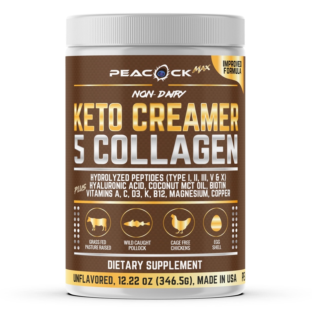Kolagen Keto Coffee Creamer v prahu 12.2 oz - hidrolizirani kolagen peptidi s kokosovim MCT oljem, B12, magnezij, nearomatizirani proteini v prahu, krema za kavo brez sladkorja za napitke in peko