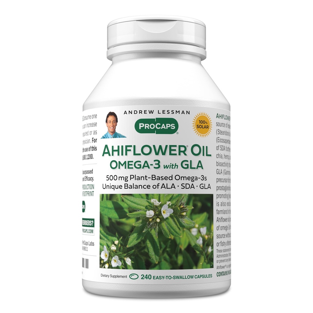 ANDREW LESSMAN Ahiflower Omega-3 z GLA - 240 Softgels - Edinstveno uravnotežen, rastlinsko baziran vir Essential Omega-3 maščobnih kislin. Ni želodca, onesnaževalcev ali živega srebra. Enostavno pogoltniti