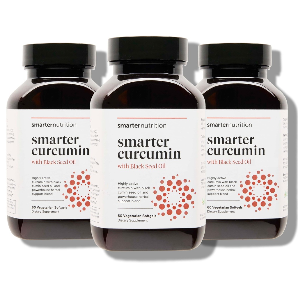 Smarter Nutrition Curcumin Softgels - Veganska visoka absorpcija 400 mg Curcumin dodatek Standardizirano na 95% tetrahidrokurkuminoidi + črno olje semena in ingver za skupno in imuno zdravje - 180 Ct