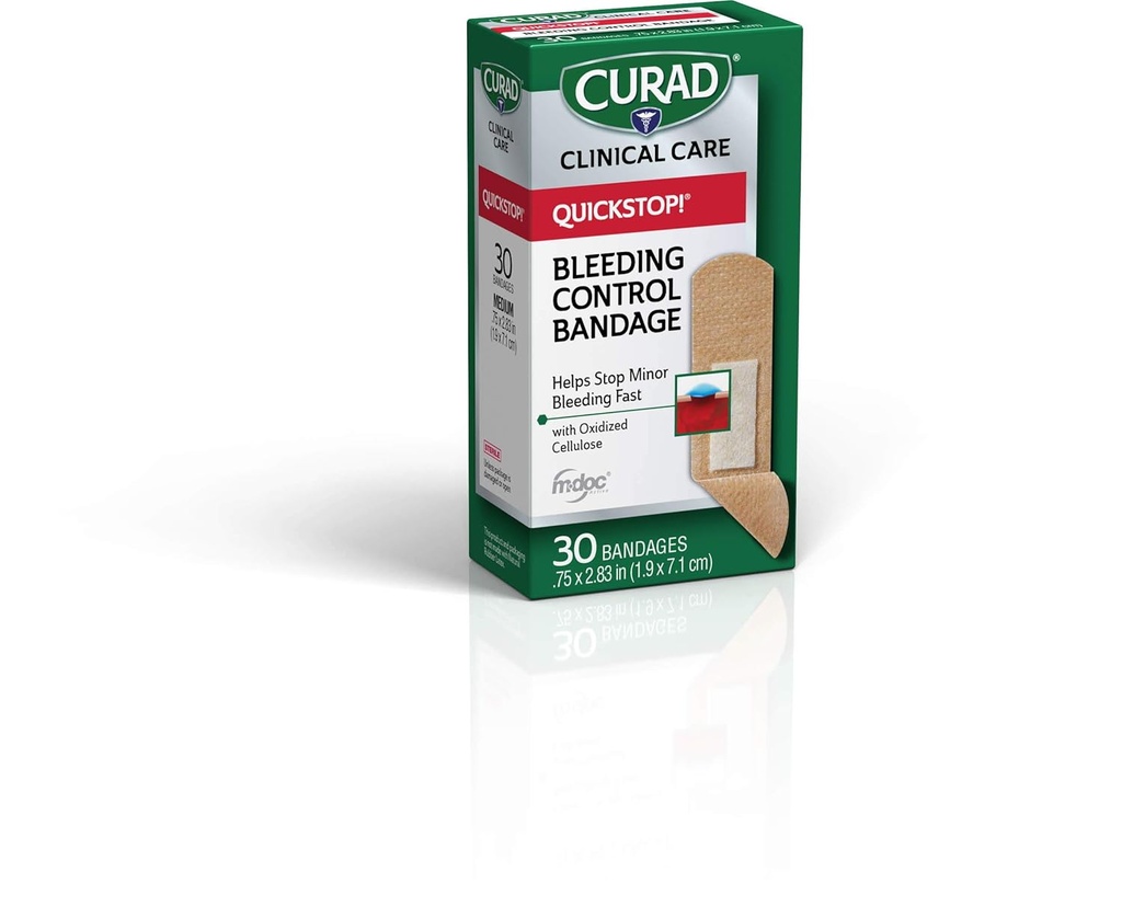 Curad Quickstop Flex-Fabric Bandages, Quickstop tehnologija za nadzor krvavitev, 0,75" x 2,83", 30 število (paket 3)