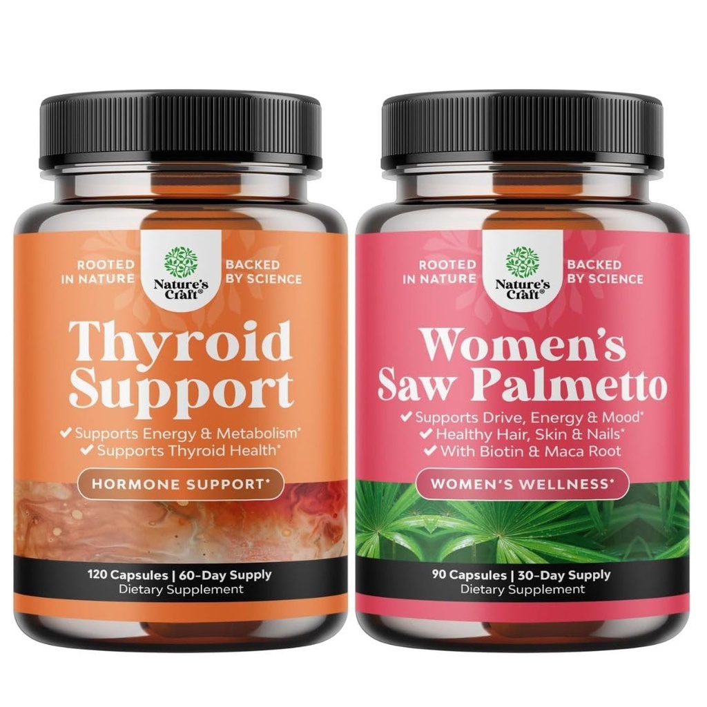 Kompleks za podporo zeliščnih nadledvičnih in ščitničnih mišic - Mood Energy Supplement za zdravje ščitnice in dodatno moč žaga Palmetto za ženske za močnejše Thicker Health Looking las