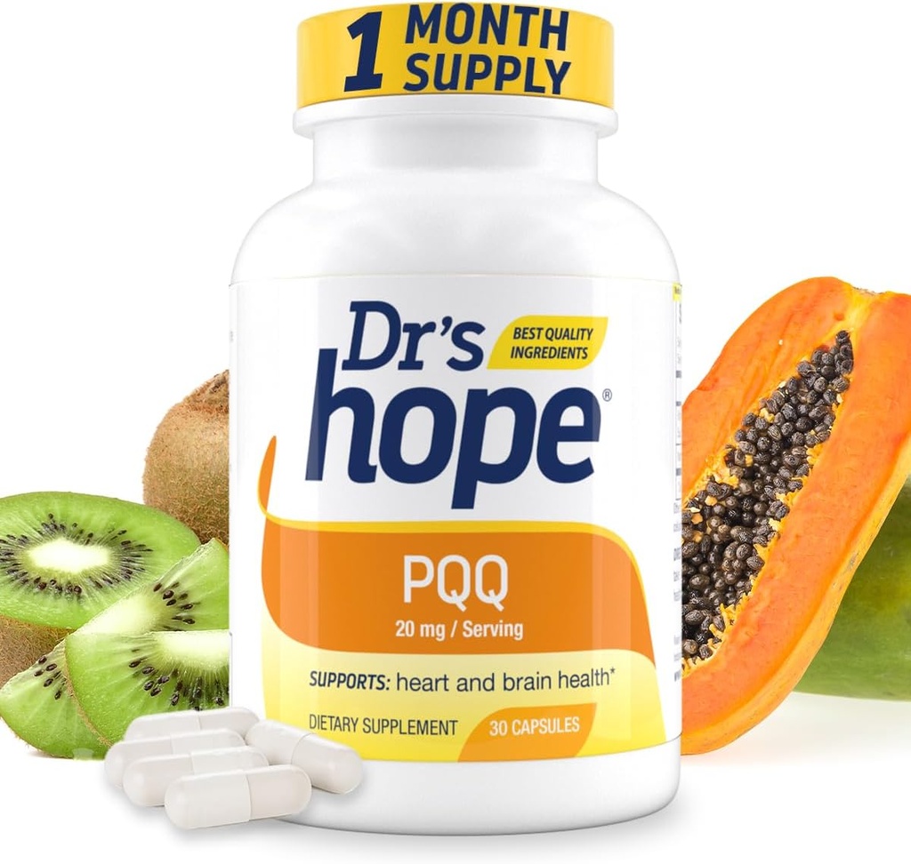 Dr's Hope Pyrrolokinolin Quinone Supplement 20 mg - spodbuja možganske, srčne in duševne zmogljivosti - za delovanje mišic, proizvodnjo energije in dolgoživost - Gluten Free - 30 Veganske kapsule - 1 mesec dobave