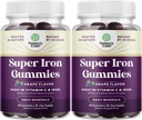 Dodatna moč železa Gumiji za ženske in moške - Potent 45mg na serviranje žvečljivo železo dodatek za ženske in moške z vitaminom C višja absorpcija - Vegan Daily Gummy odrasli (60 Serving)