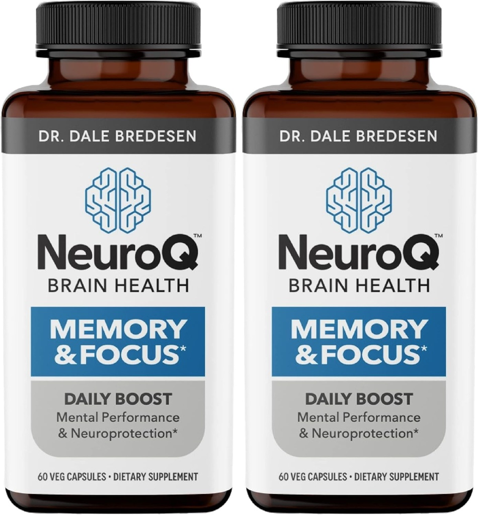 NeuroQ Memory & Focus - Povečuje kognitivno zmogljivost in delovanje možganov - Nevroprotektivna formula dr. Dale Bredesen - Gotu Kola Ginkgo Fosfatidilserin & Propolis - 60 kapsul (paket po 2)