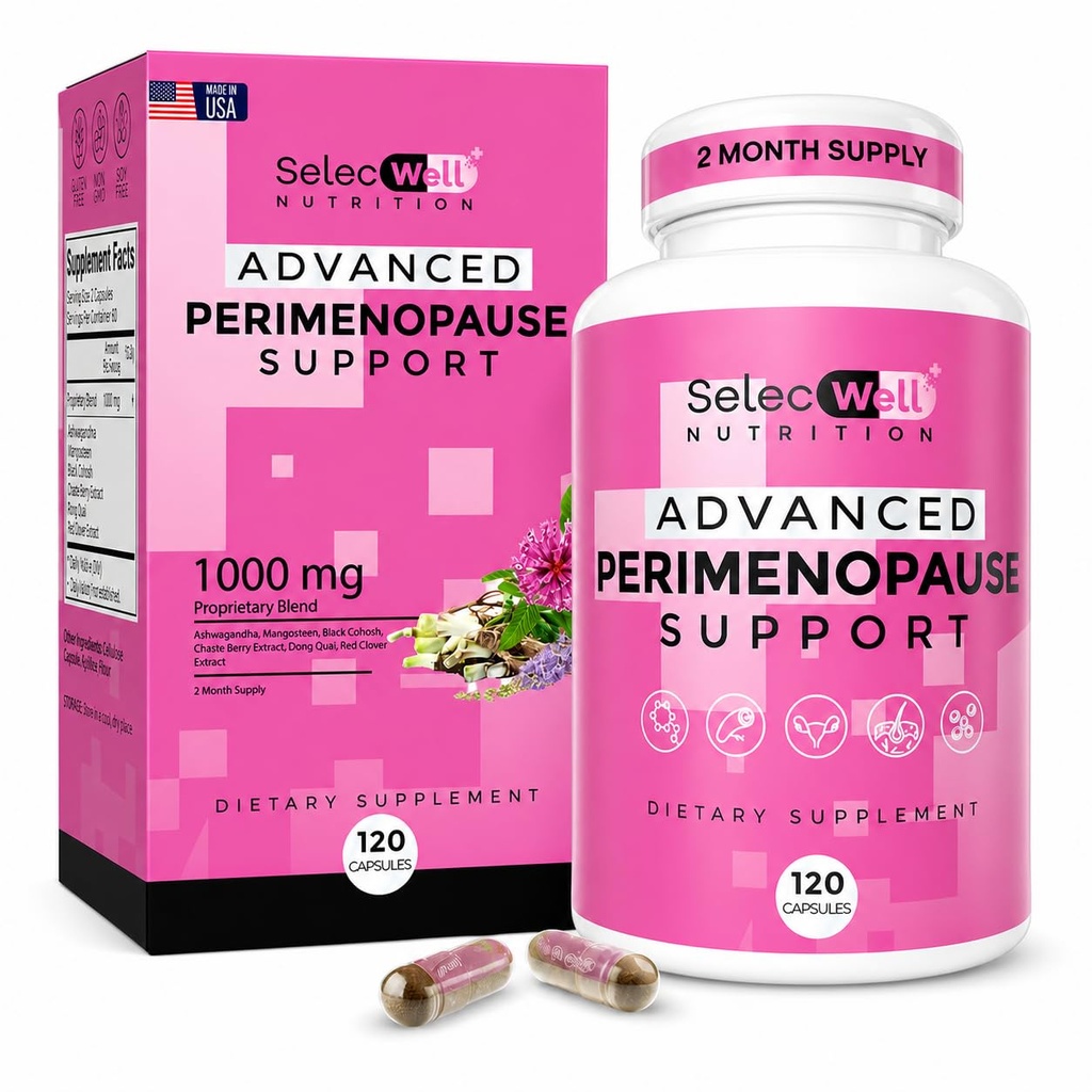 Perimenopause & Menopause Support Supplement for Women – Multi‑Symptom Relief with Black Cohosh & Red Clover Isoflavones | Ashwagandha Adaptogen & Herbal Blend | Hormone Balance Support | 120 Capsules