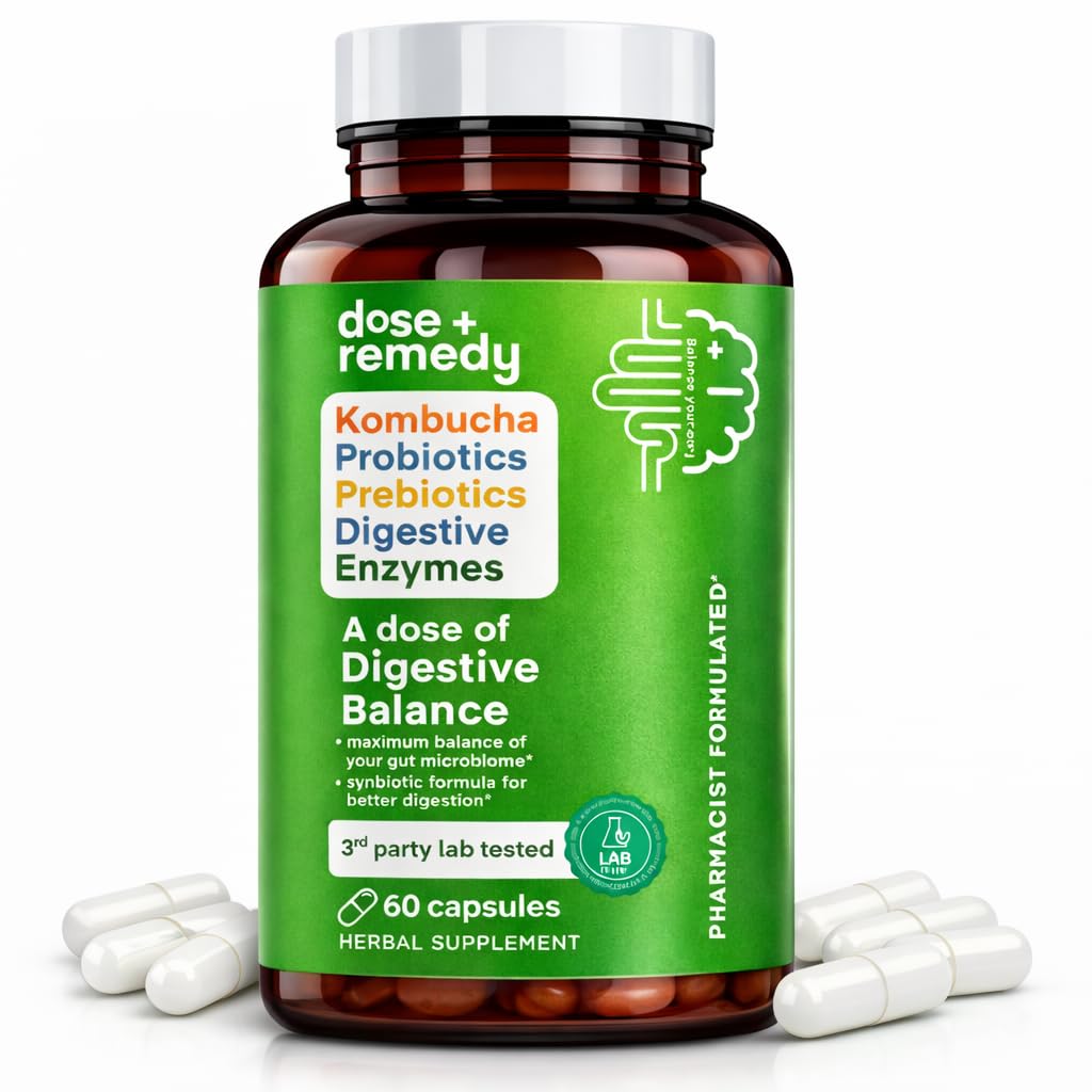 Odmerek digestivnega ravnotežja-Gut Health Supplement-USDA-Kombucha, 7 Probiotični sevi in prebiotiki za mikrobiome-prebavne encime za prebavne prebavne olajšave za ženske in moške