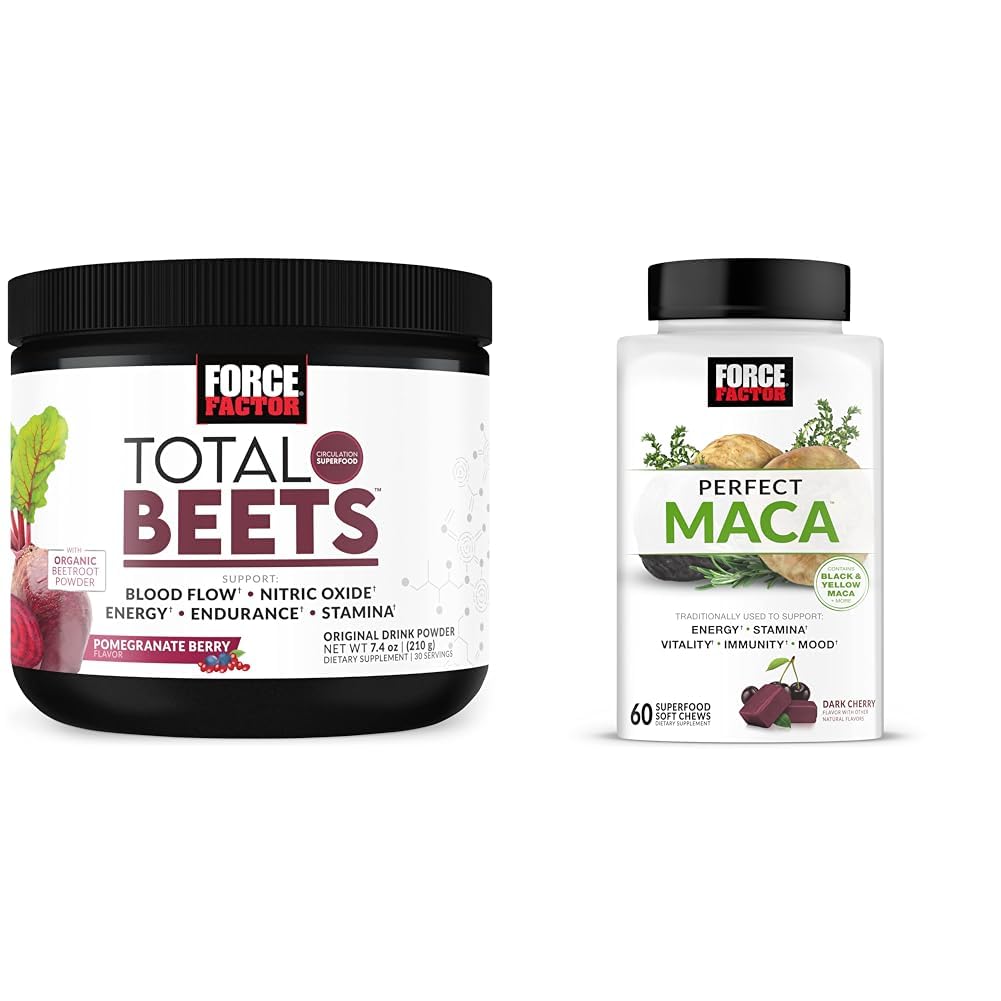 Sila Factor Total Beets Dušikov oksid Powder in popolno Maca Root Chews Energija, Mood in Balance dodatek paket