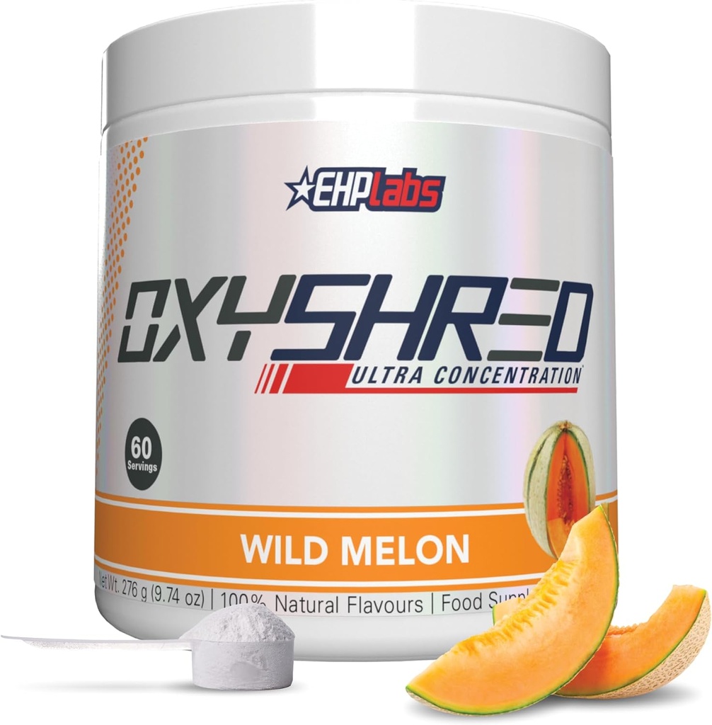 EHP Labs OxyShred Pre Workout Powder & Shredding Supplement - Preworkout Powder z L Glutamin & Acetil L Karnitine, Energy Boost Drink - Wild Melon, 60 Servings