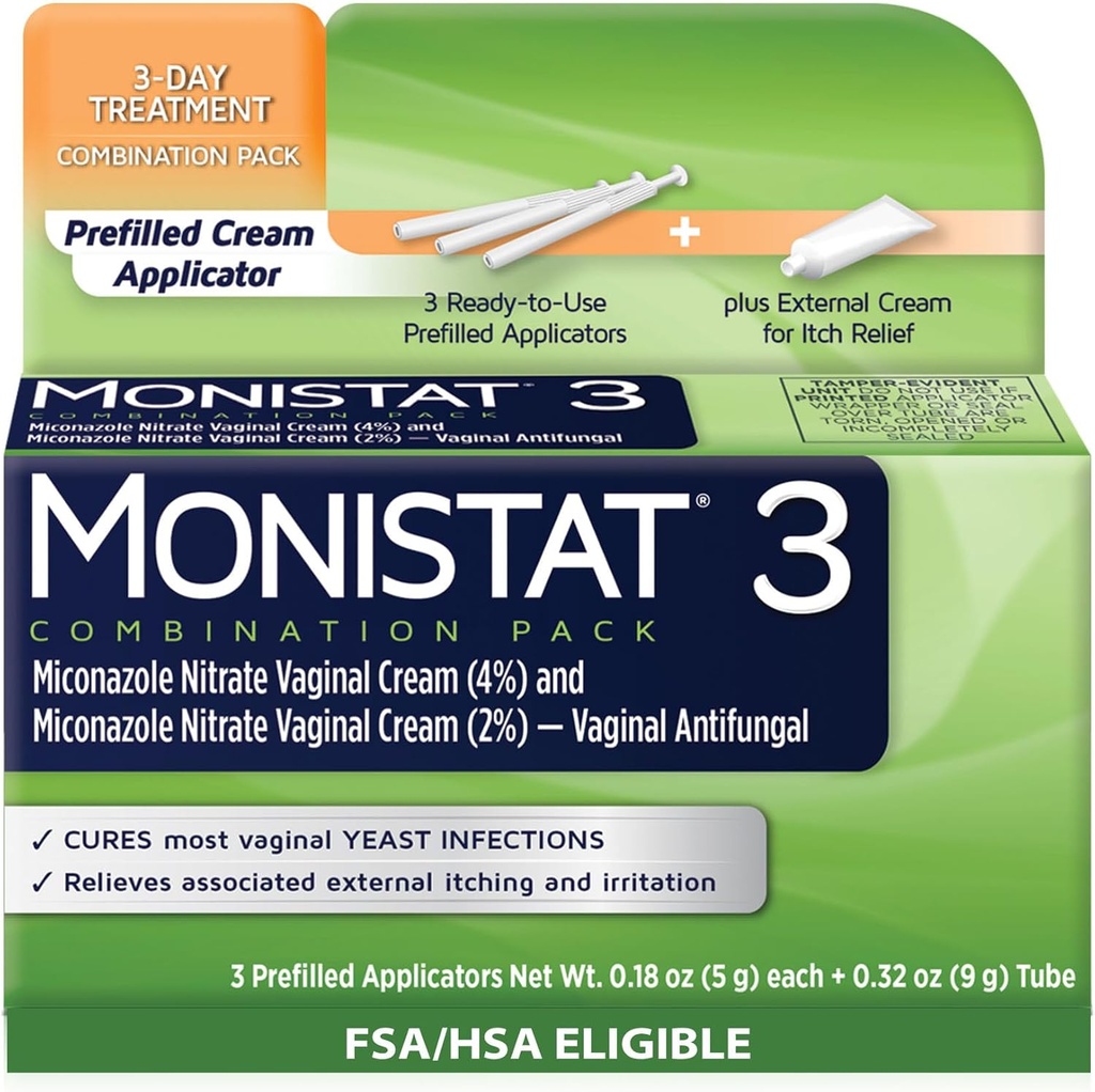 Monistat 3 dan Zdravljenje okužbe z jedmi za ženske, 3 Mikonazol Predpolnjeni Cream Aplikatorji in zunanji Monistat proti srbenju