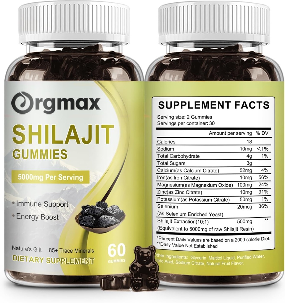 Shilajit Pure Himalaaan Organic Shilajit Gummies,50000MG Shilajit Supplement za moške in ženske z 85+Trace minerali in fulvično kislino,Podpora za fokus, energetiko in imuno, Non-GMO