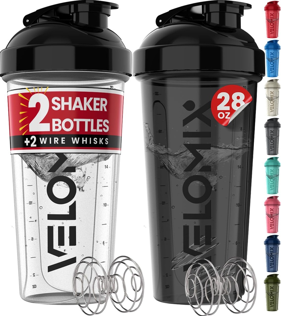 VELOMIX -2 Pakiranje - 28 z Beljakovine Shaker steklenice za mešanice beljakovin - 2x Wire Whisk 