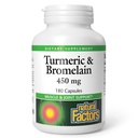 Naravni dejavniki, kurkuma in bromelain 450 mg, podpora mišicam in sklepih, 180 kapsul