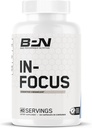 Bare Performance NUTRITION BPN in-Focus Brain Supplement za spomin in fokus Kofeinske tablete, 1 g L tirozina na serviranje + Alpha GPC, 40 Serving, Gluten Free + Vegan