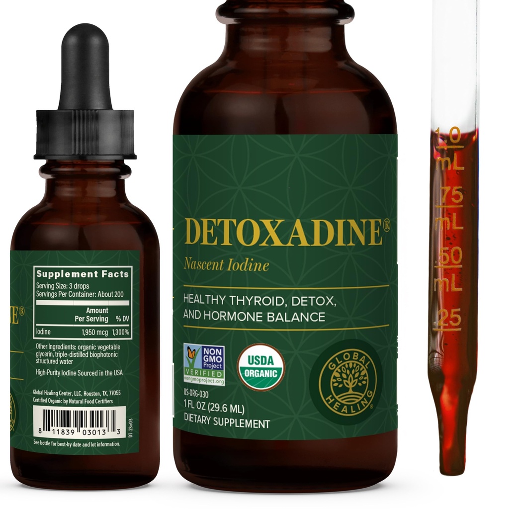 Globalni center za zdravljenje - Detoksadin - Organic Nascent Tekoči jodine dodatek kapljice za podporo ščitnice, Detox čiščenje in Presnova - Non-GMO, Vegan, 200 Servinga Jodine kapljice (1 Oz)