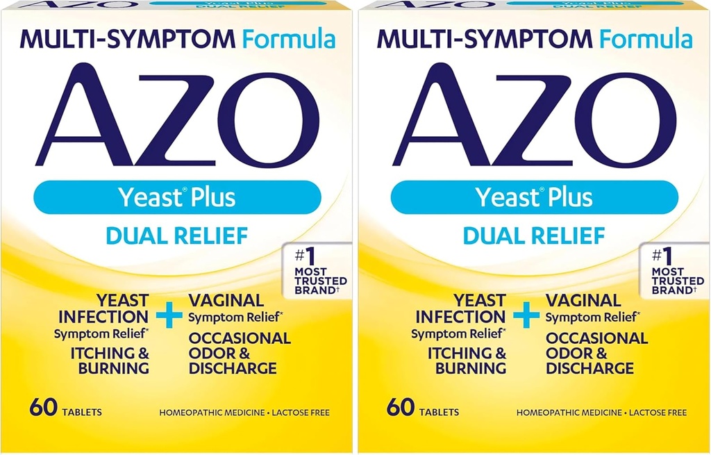 AZO Yeast Plus tablete z dvojno pomočjo, okužba z Yeast in vaginalno lajšanje simptomov, lajšanje rbenja in gorenja, 60 število (Pack of 2)