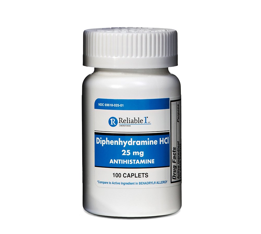 Zanesljiv 1 Difenhidramin HCI 25 mg Antihistaminik 100 Kapleti (1 steklenica)