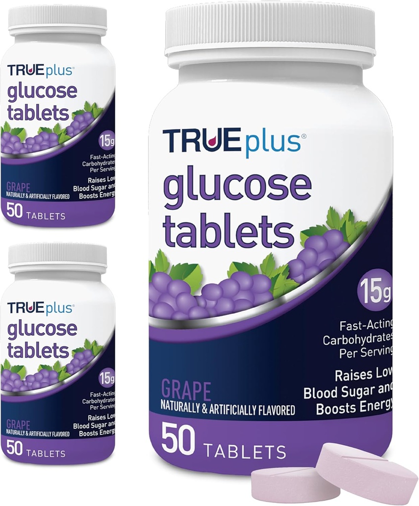 TRUEplus® tablete za glukozo, aroma za grozdje - 50ct steklenička – pakiranje po 3