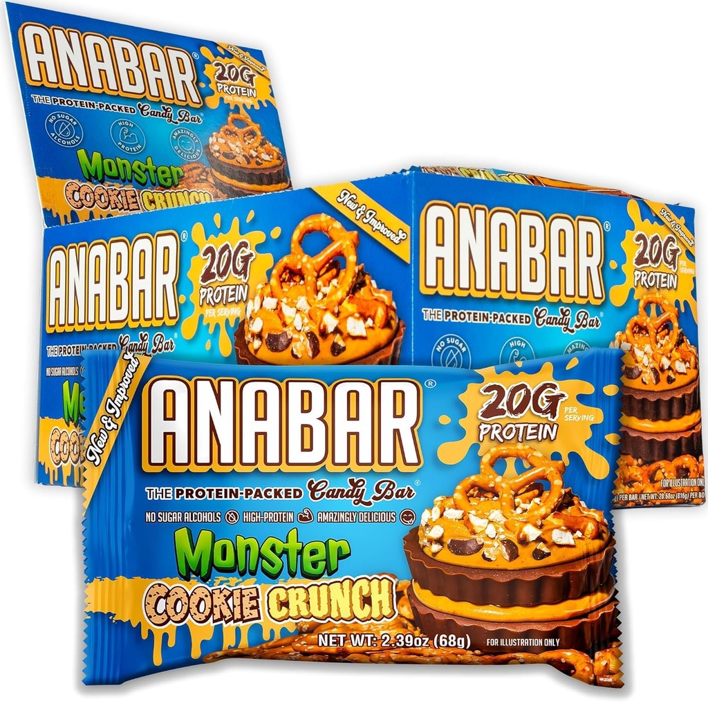 Anabar Protein Bar, Candy Bar z beljakovinami, Neverjeten okus protein Bar, Brez sladkornih alkoholov, Visoke beljakovine, Neverjetno okusno (12 Barov, Mlečna čokoladna pošast piškotov Crunch)