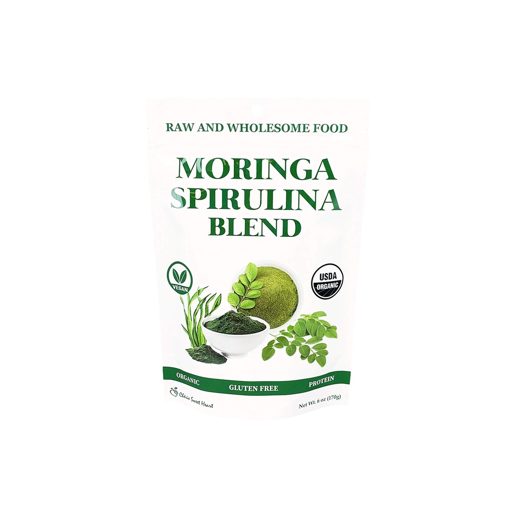 Chérie Sweet Heart Organic Moringa & Spirulina Superfood Mešanica, 6 oz – USDA Organic, Non-GMO, Vegan, Gluten-free Supergreen Powder for Energy, Detox & Daily Wellness