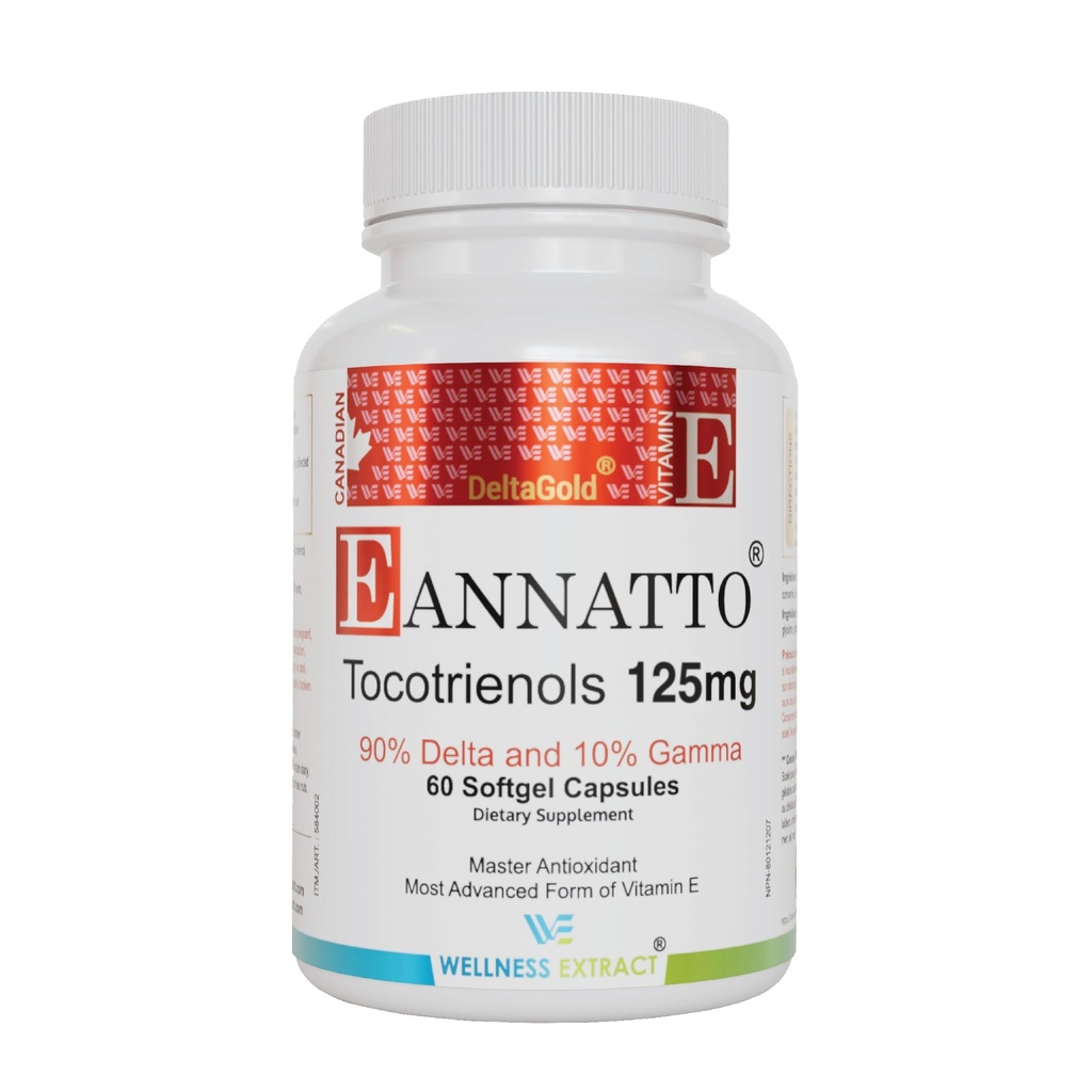 WELLNESS ExTRACT Eannatto Tocotrienols Vitamin E Dodatki Tocopherol Prosti, Ne-GMO, Gluten brez in antioksidant (125MG 60 Softgels)