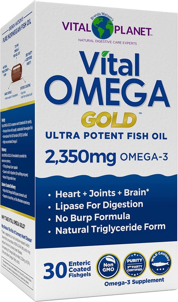 Vital Planet - Vital Omega Ultra Potent Wild Ujet Omega 3 ribje olje dodatek z 2350mg visoke moči Omega 3 Maščobne kisline dopolnila EPA in DHA za podporo zdravje možganov in srca 30 Mehkužci