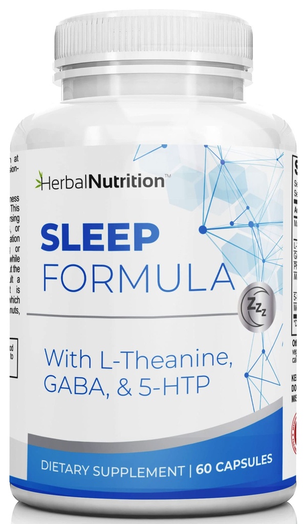 Herbal Nutrition Sleep Support Supplement Sleep Formula je multi-sestavine Sleep Supplement z Melatoninom, GABA, L-Theanine, in More, Sleep Like You are on Cloud 9! Ena 60 Ct steklenica