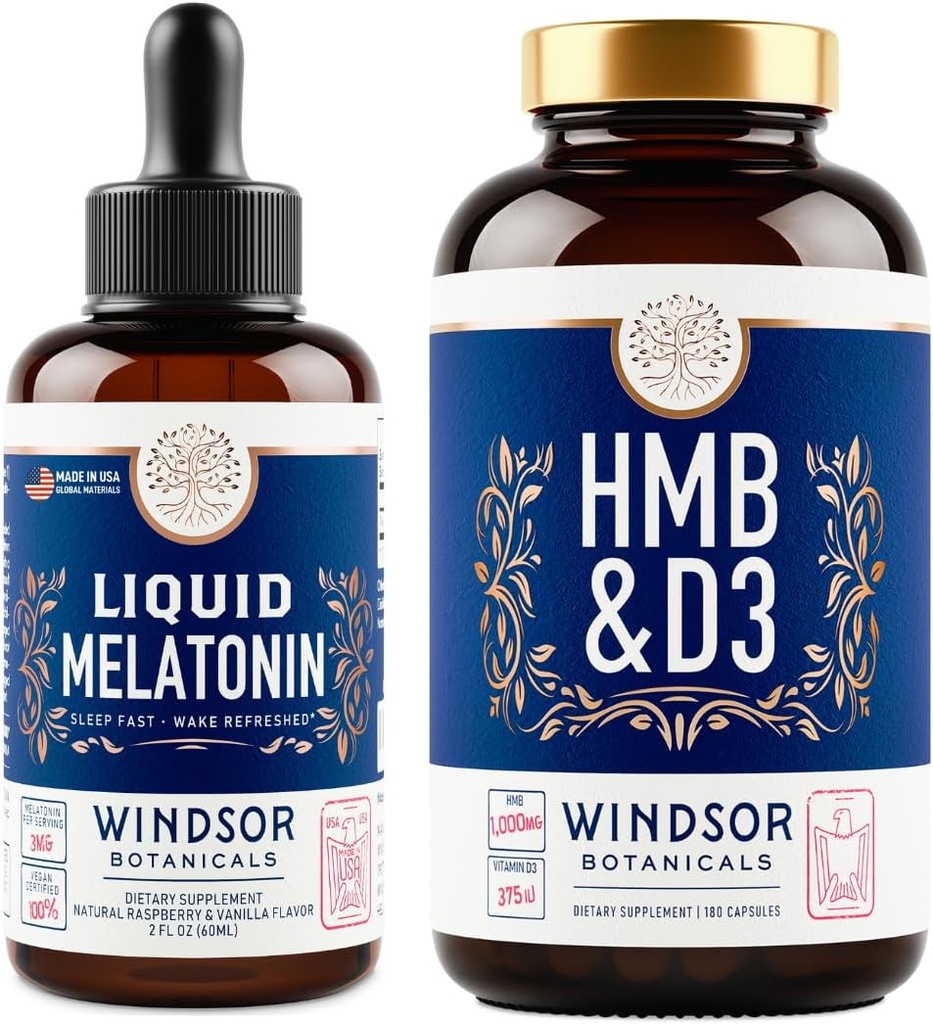 WINDSOR BOTANIKALS HMB z vitaminom D3 dodatek in tekoči melatonin 3mg - Vadba in regeneracija paket